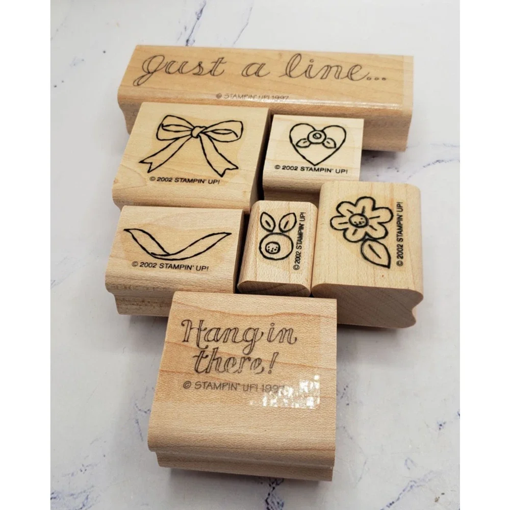 Stampin' Up! Lot of 7 Wood Mounted Rubber Stamps Flowers Bows & Quotes